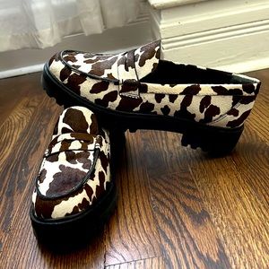 Reformation Cow Print Loafers